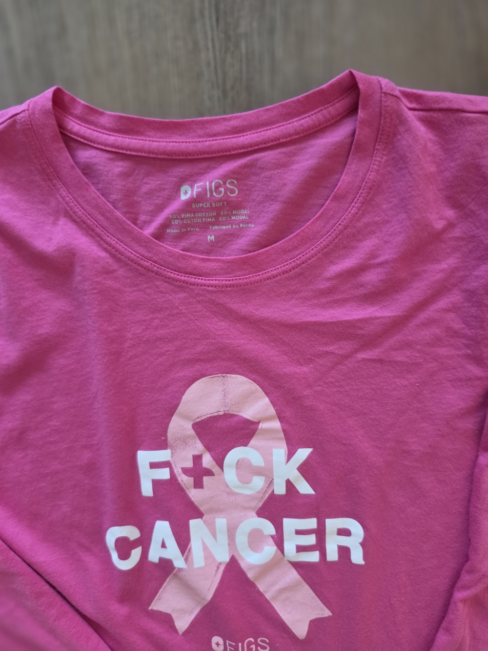 Figs Hot Pink Long Sleeve Tee with Ribbon Graphic